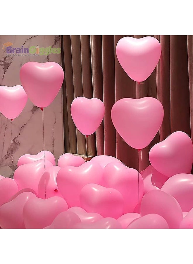 BrainGiggles Set of 20 Pink Heart Shaped Balloons 12 Inch Pink Balloons for Valentine Decorations | Pink Heart Balloons for Birthday Party, Wedding, Baby Shower Decoration - Image 3